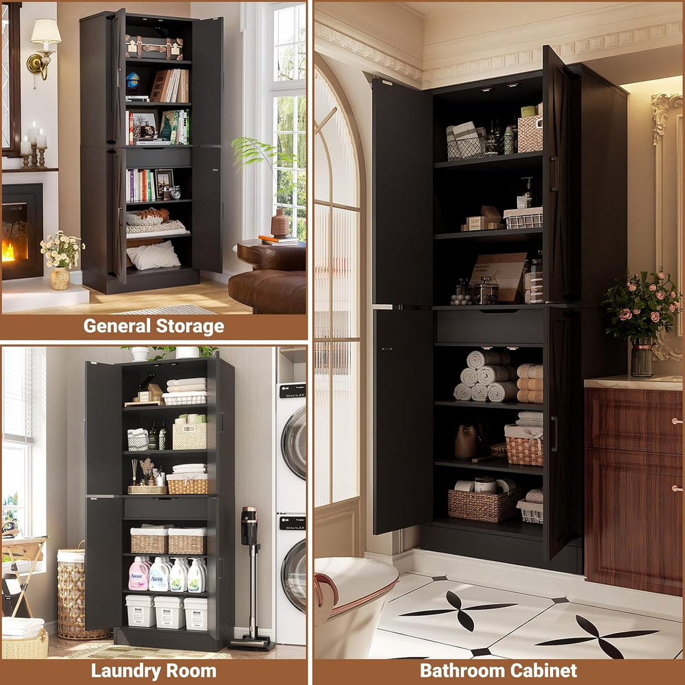Unikito 71" Kitchen Pantry Storage Cabinet with Adjustable Shelves, Drawer