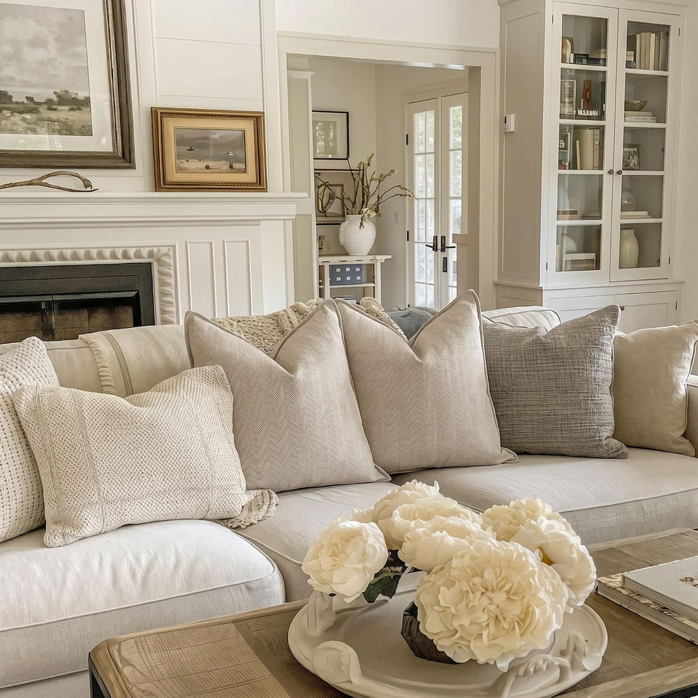 ZWJD Beige Pillow Covers 24x24 Set of 2 Chenille Throw Pillow Covers with Ele...
