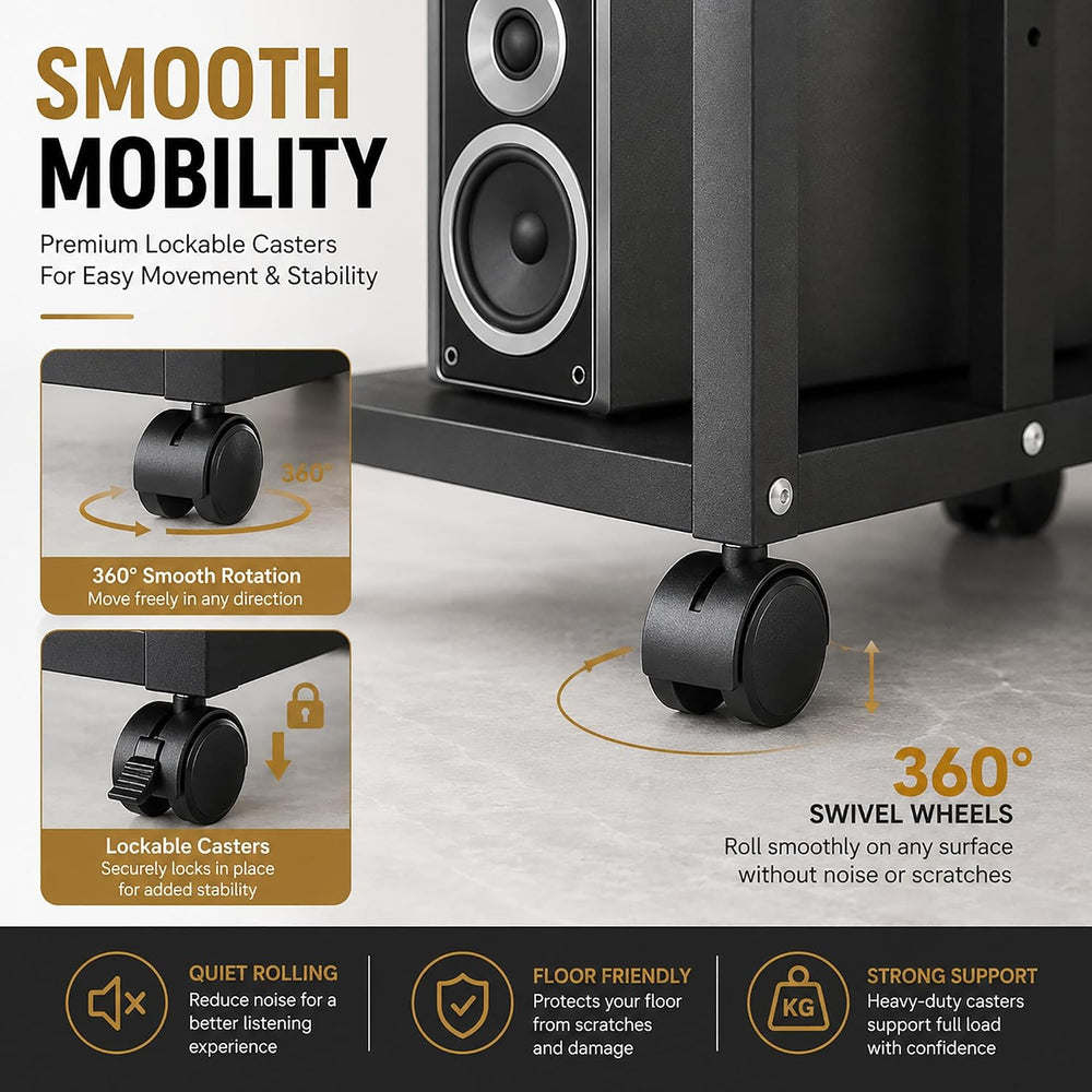 5 Tier Av Media Stand with Wheels, 39in Adjustable Audio Rack