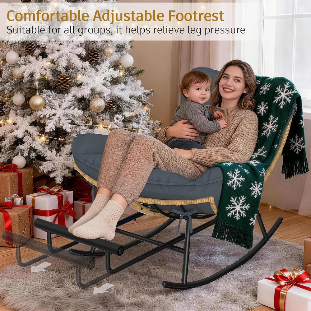 ZENPETIO Papasan Rocking Chair - 500LBS Oversized Rocer with Footrest