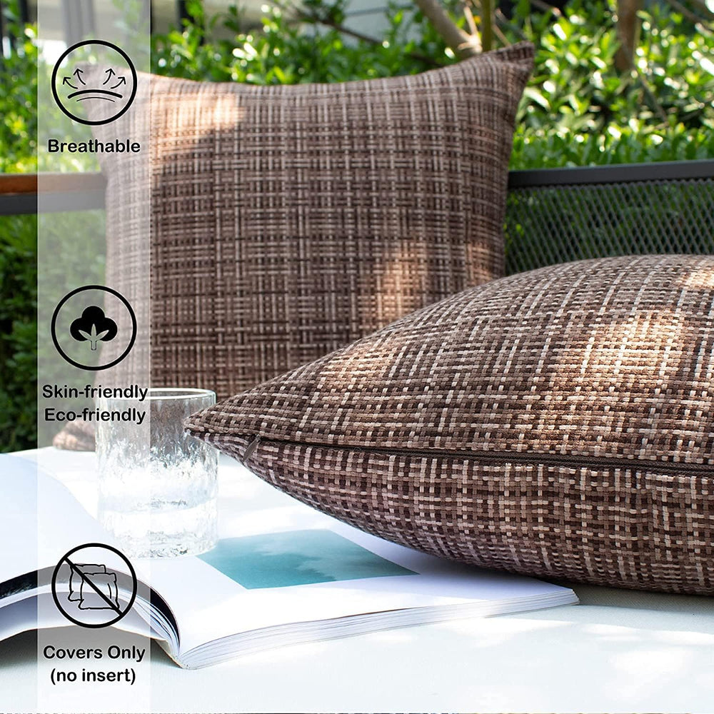 Kevin Textile Outdoor Waterproof 26x26 Inch Pillow Covers 2 Pack, Brown
