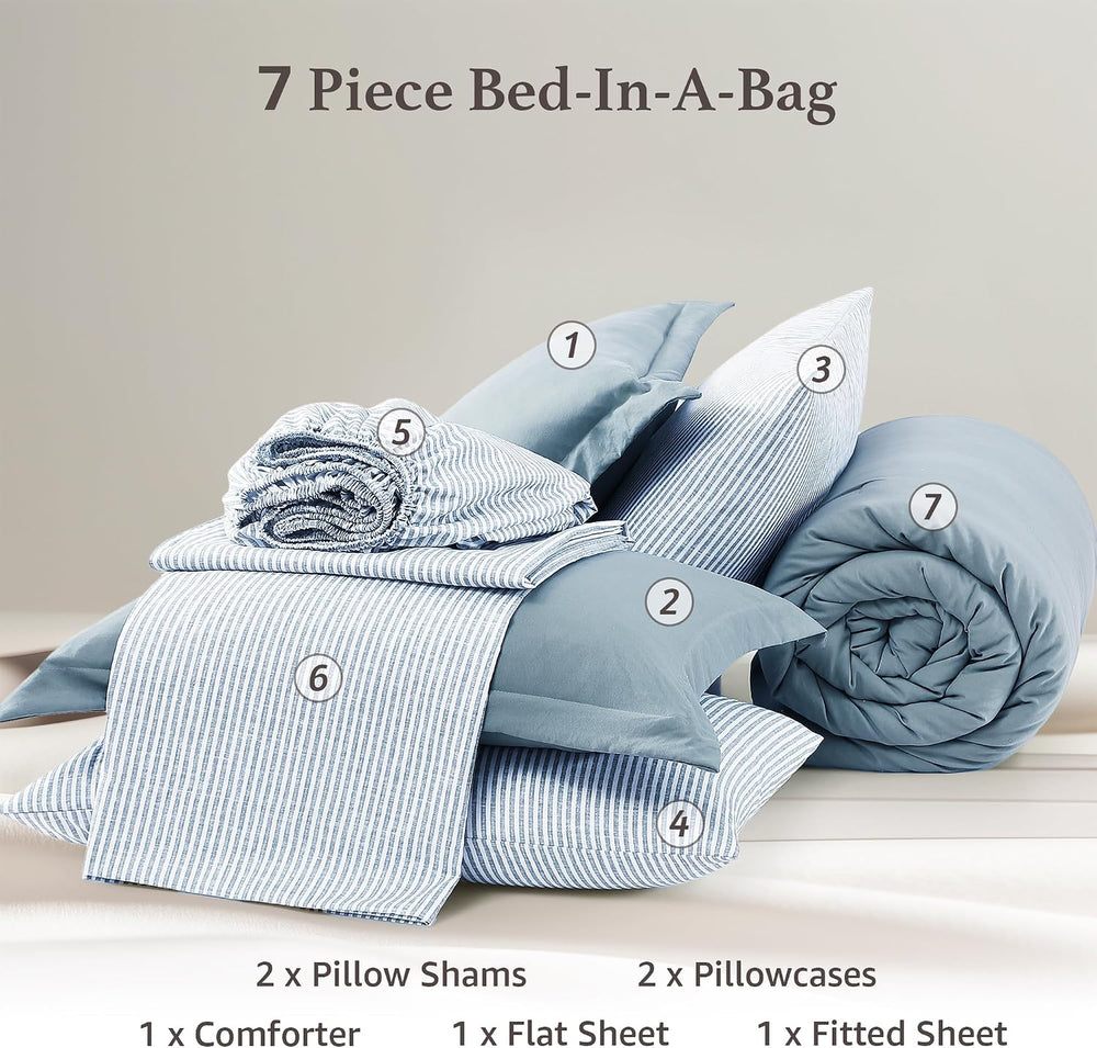 Monbix Queen Comforter Set - 7 Pieces Soft Bed in a Bag Queen Bedding Sets