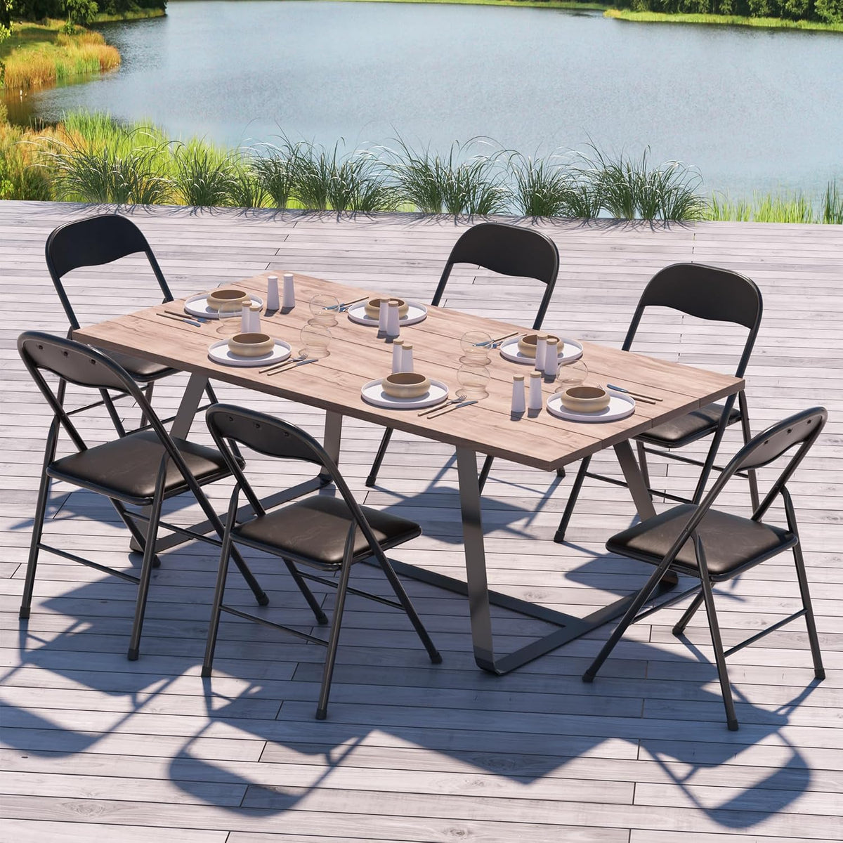 VECELO Folding Chairs Set for Office, Indoor Outdoor, Black
