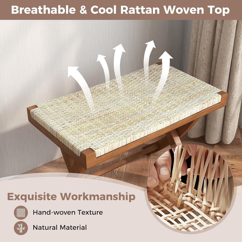 Tangkula Folding Natural Rattan Ottoman, Saddle Footrest Stool with Hand-Wove...