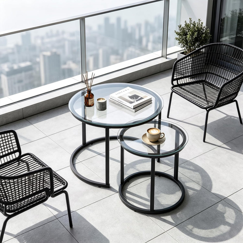 Round Nesting Coffee Table Set of 2, Modern Nesting Tables, Minimalist Stacki...