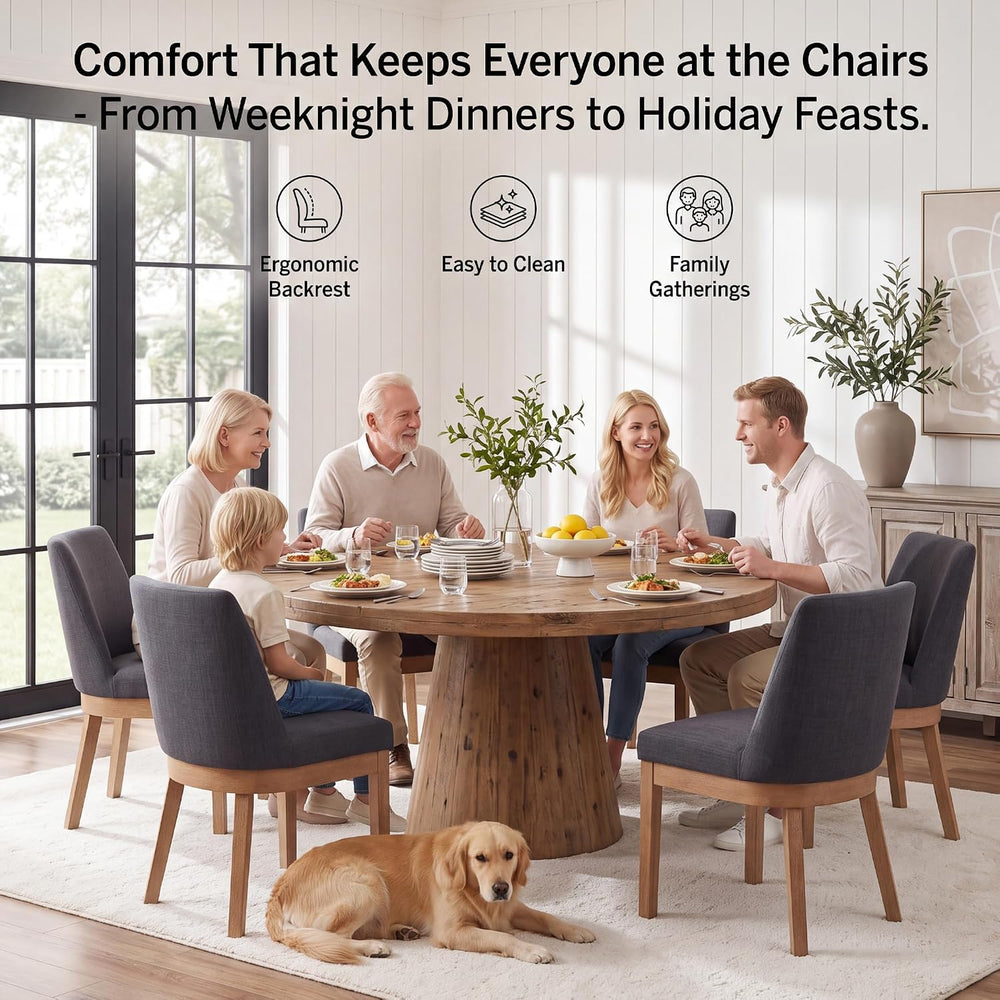 Charcoal Linen Dining Chairs Set of 6, Soft Upholstered Dining Room Chairs