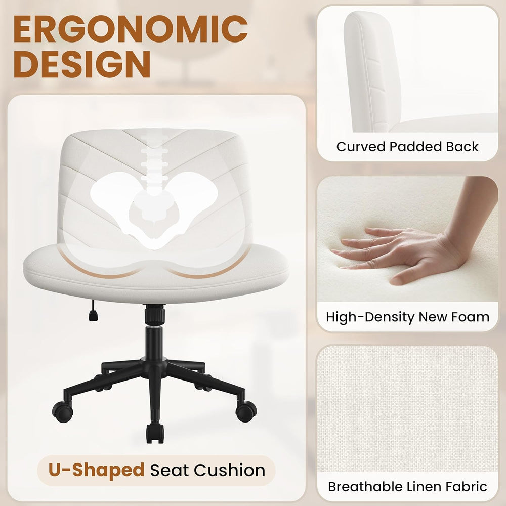 Yaheetech Criss Cross Office Chair with Wheels, Armless Boucle Seat, Beige