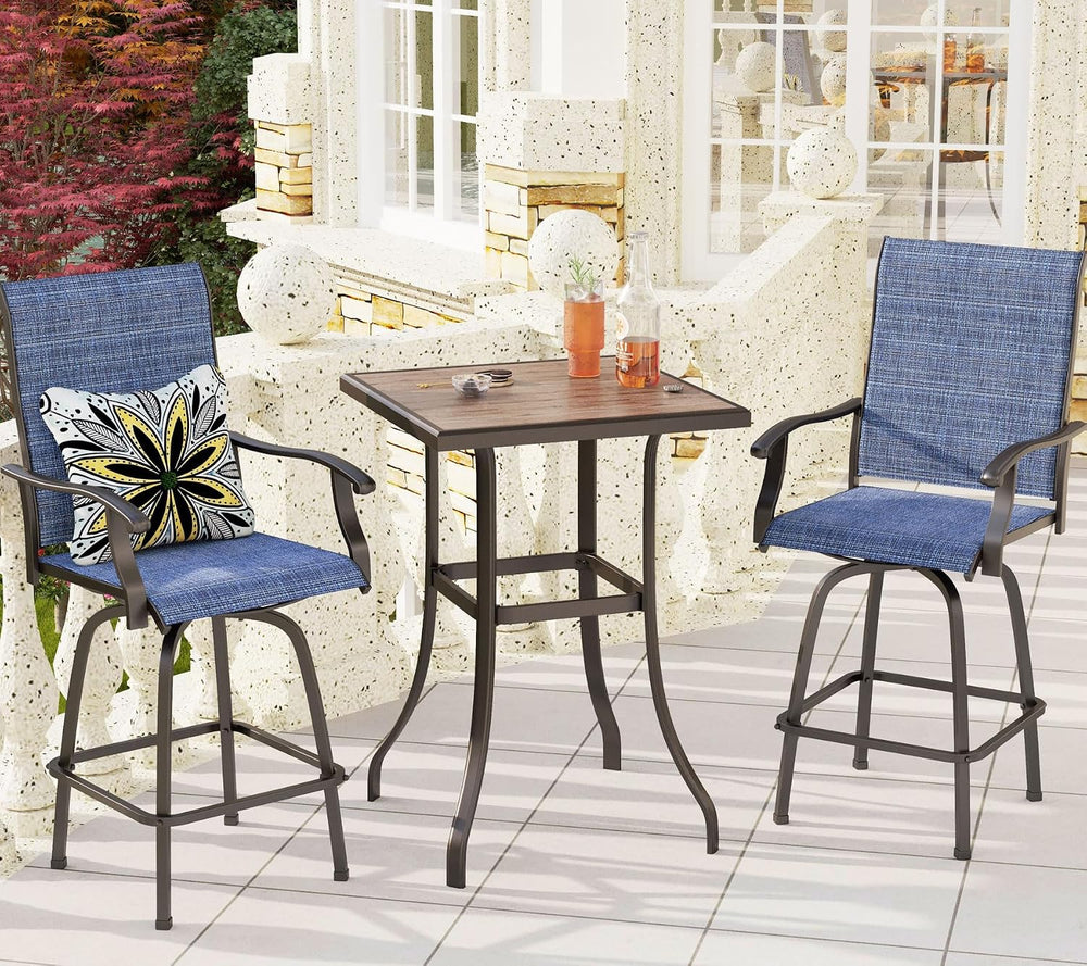 PHI VILLA 3 Piece Outdoor Swivel Bar Stools Set, Bar Height Patio Set