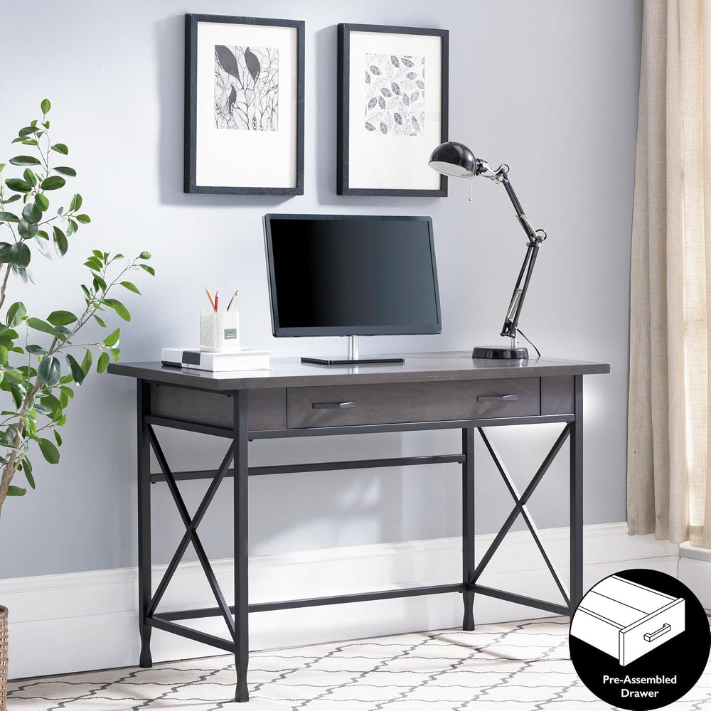 Leick Home Chisel & Forge Desk, 46", Smoke Gray, Matte Black