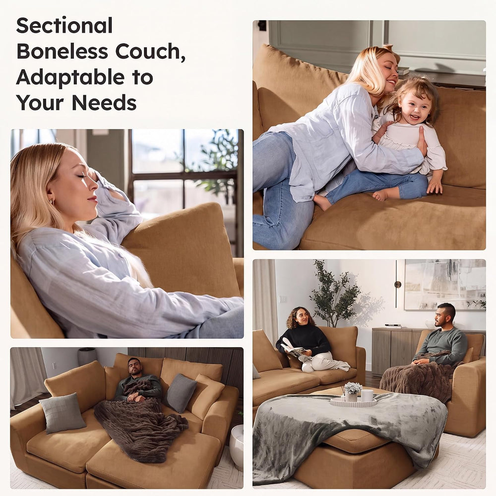 119" Modular Sectional Cloud Sofa, No Assembly Boneless Couch with Ottoman