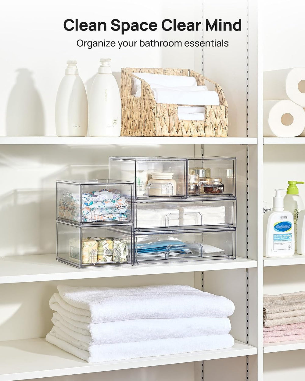 Vtopmart Stackable Storage Drawers Set of 6, Plastic Organizer Bins