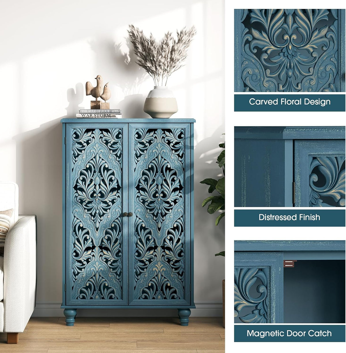 JOINICE 47" Tall Accent Cabinet with Doors & Storage for Living Room,Blue