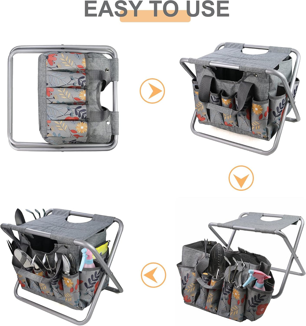 MDSTOP Folding Gardening Stool with Detachable Storage Tote Bag, Gardening To...