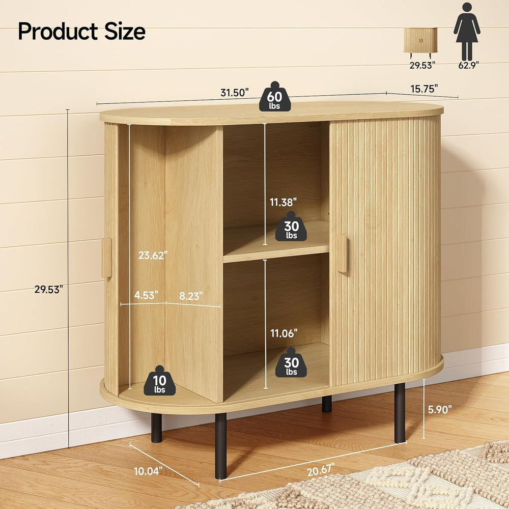 ONBRILL 31.5" Sideboard Buffet Cabinet, Sliding Door/Adjustable Shelf Oak