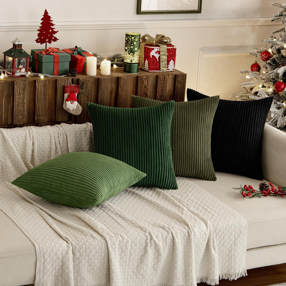 MIULEE Corduroy Decorative Christmas Pillow Covers Neutral Green 18x18