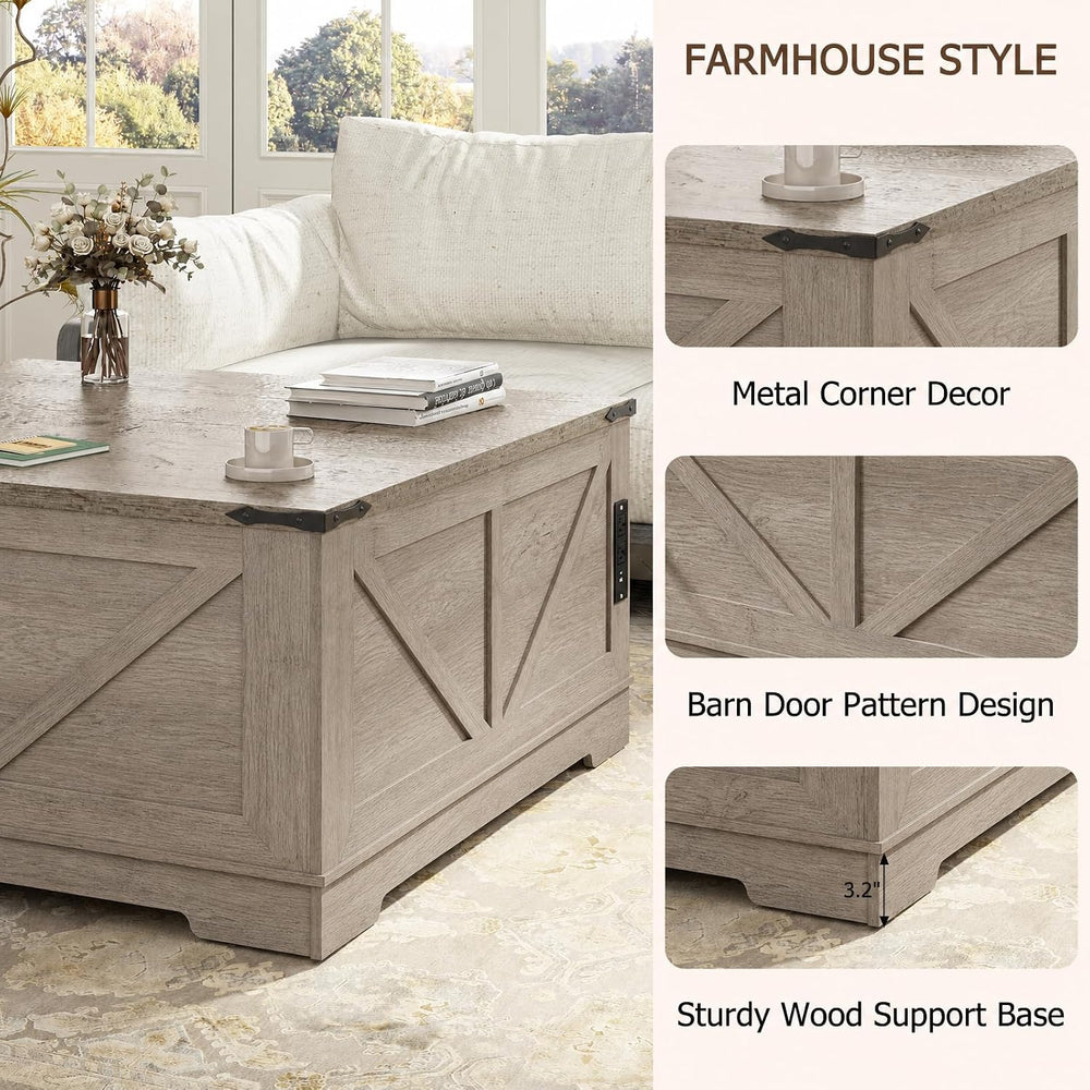 EAG 40" Large Lift Top Coffee Table with Storage, Grey