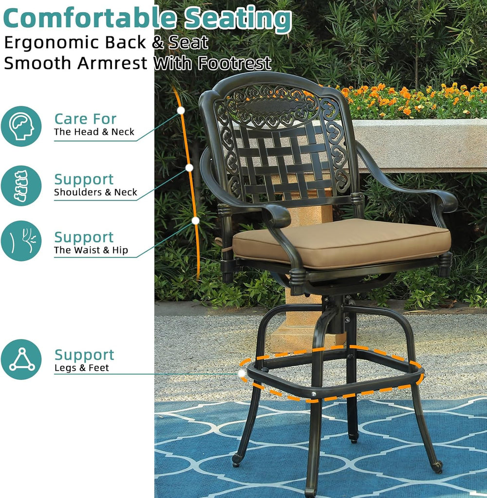MEETWARM 5-Piece Patio Swivel Bar Set, All-Weather Cast Aluminum Outdoor High...