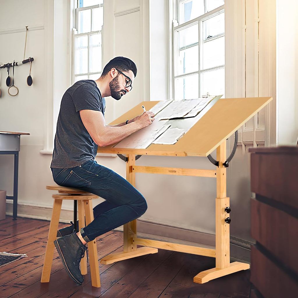 viswin wood drafting table for adults, 30" x shown in use