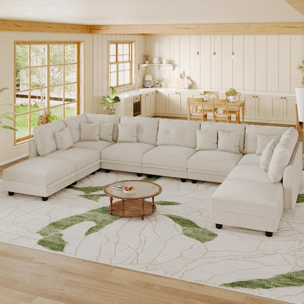LLappuil 137" Modular Sectional Sofa with Storage, 9 Seater Corduroy U S...