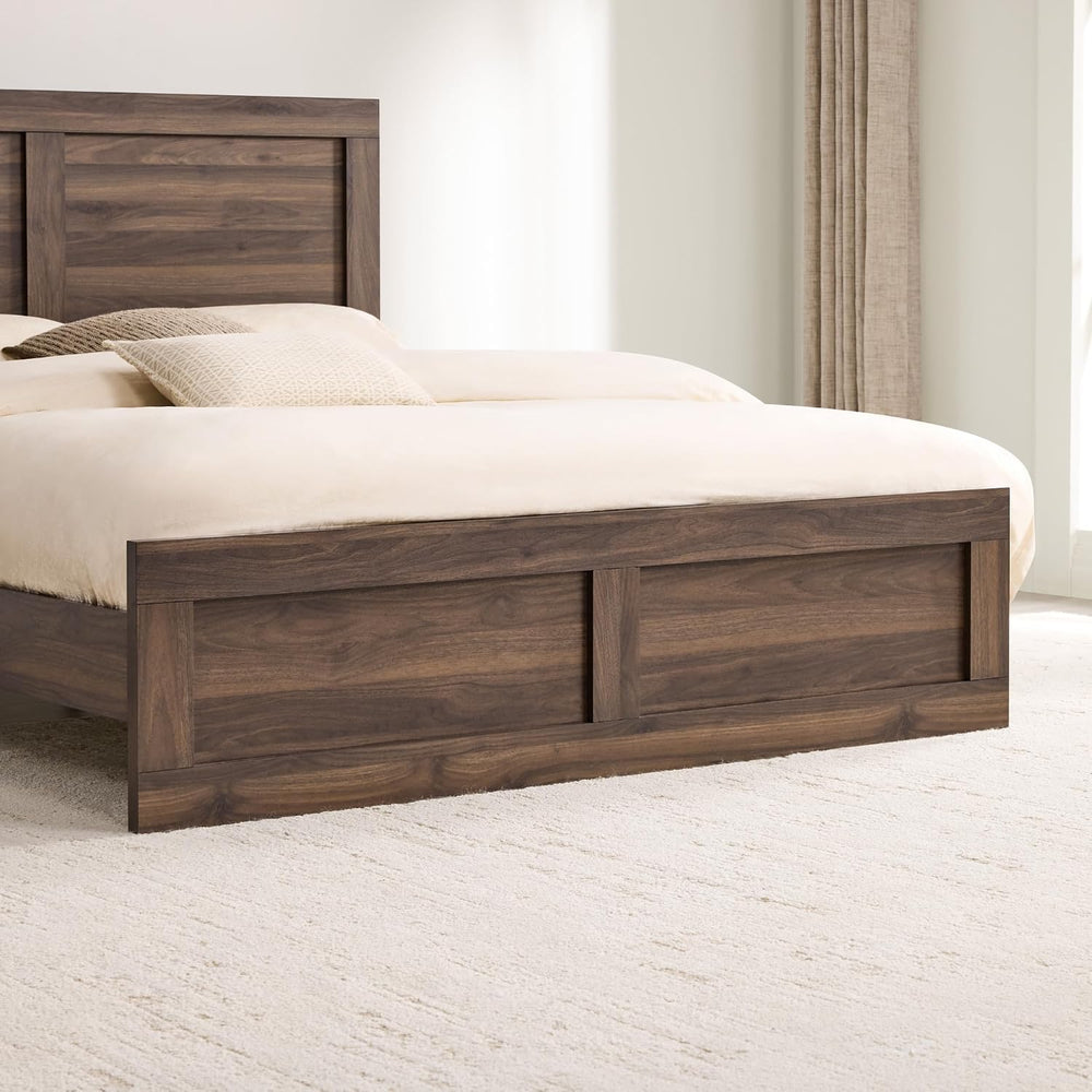 KISLOT Wood Bed Frame with Headboard and Footboard, Walnut, Full