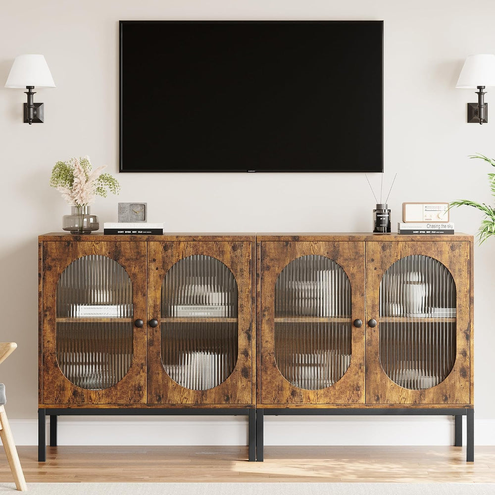 IDEALHOUSE Buffet Cabinet with Glass Doors and Shelves, Accent Cabinet Sidebo...
