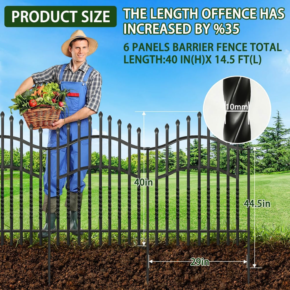 6 Panels Decorative Garden Fence, 40 in(H) X 14.5 ft(L) Dog Fence Outdoor for...