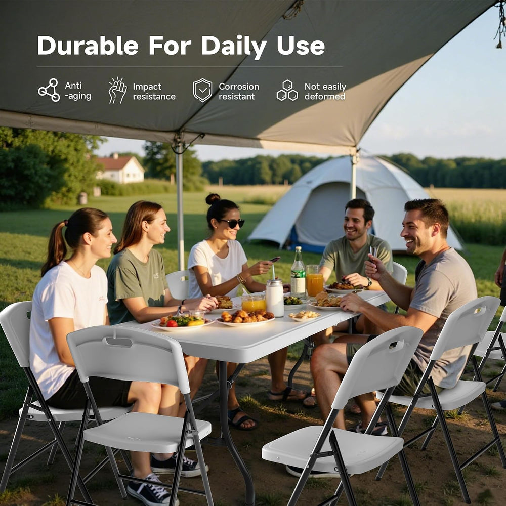 6FT Folding Table Set with 4 Chairs – Heavy-Duty 330 lb Table & 600 lb Ch...