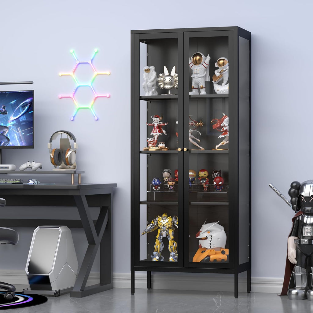 UNICOLY Glass Display Cabinet 4-Tier, Display Cabinet with Glass Doors