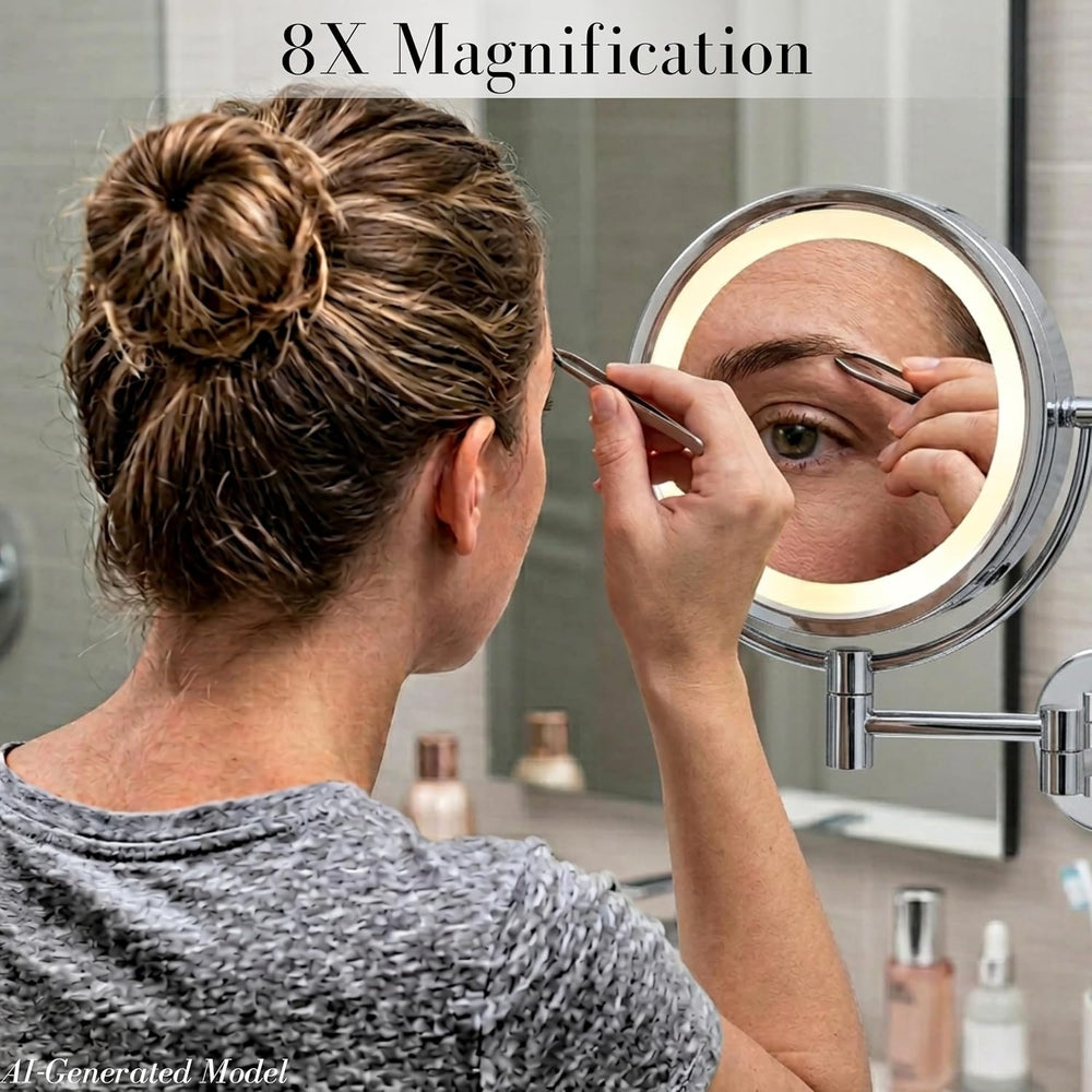 JERDON Hardwired Wall-Mount Makeup Mirror - 8X/1X - Chrome - HL88CLD