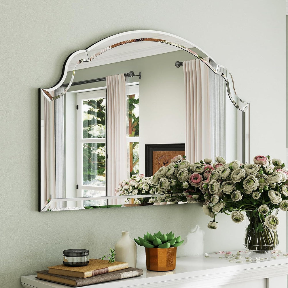Large Arched Wall Mirrors for Living Room, 31.5"x47.2" Scalloped Ba...