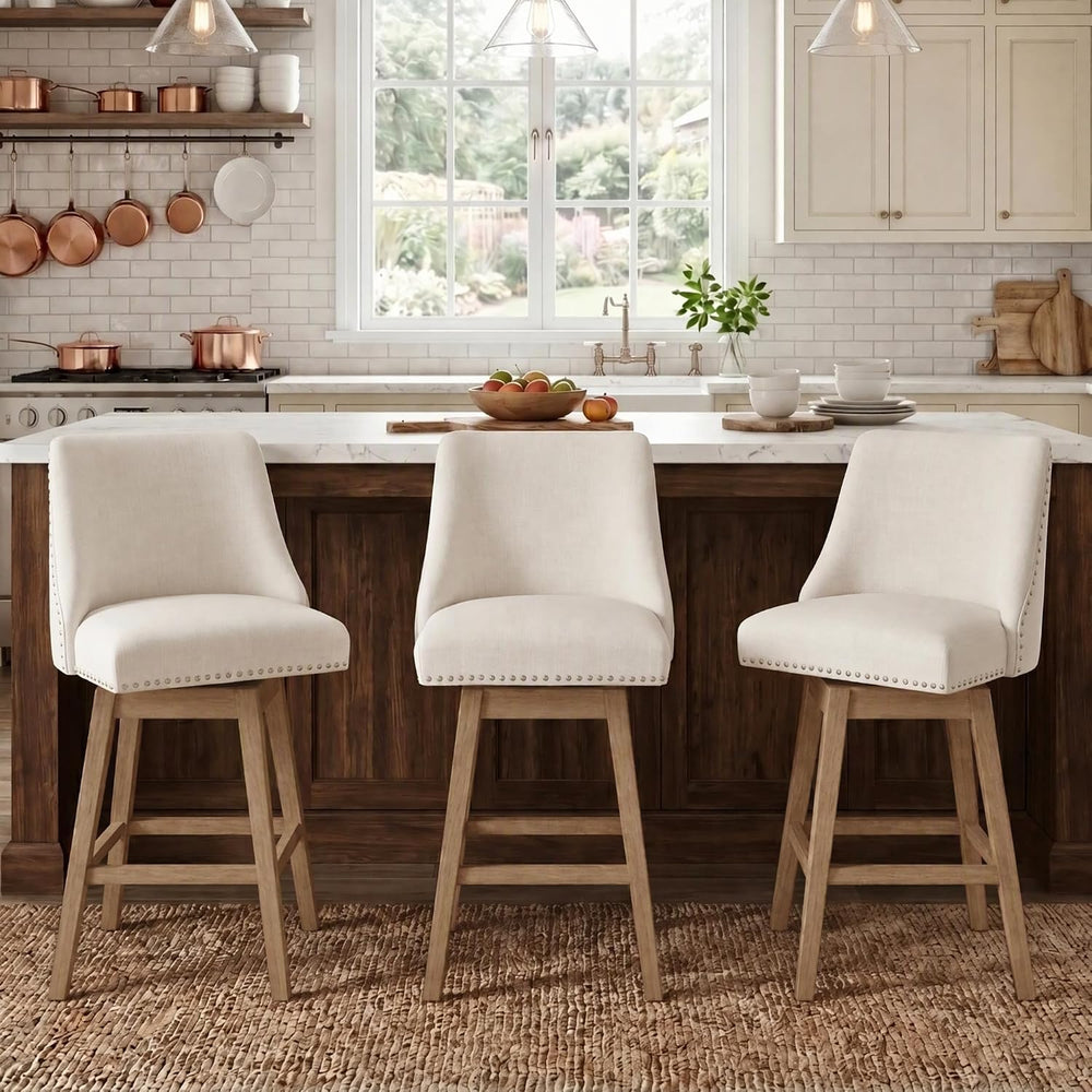 27.5" Counter Height Bar Stools Set of 3 for Kitchen Island Linen Stool ...