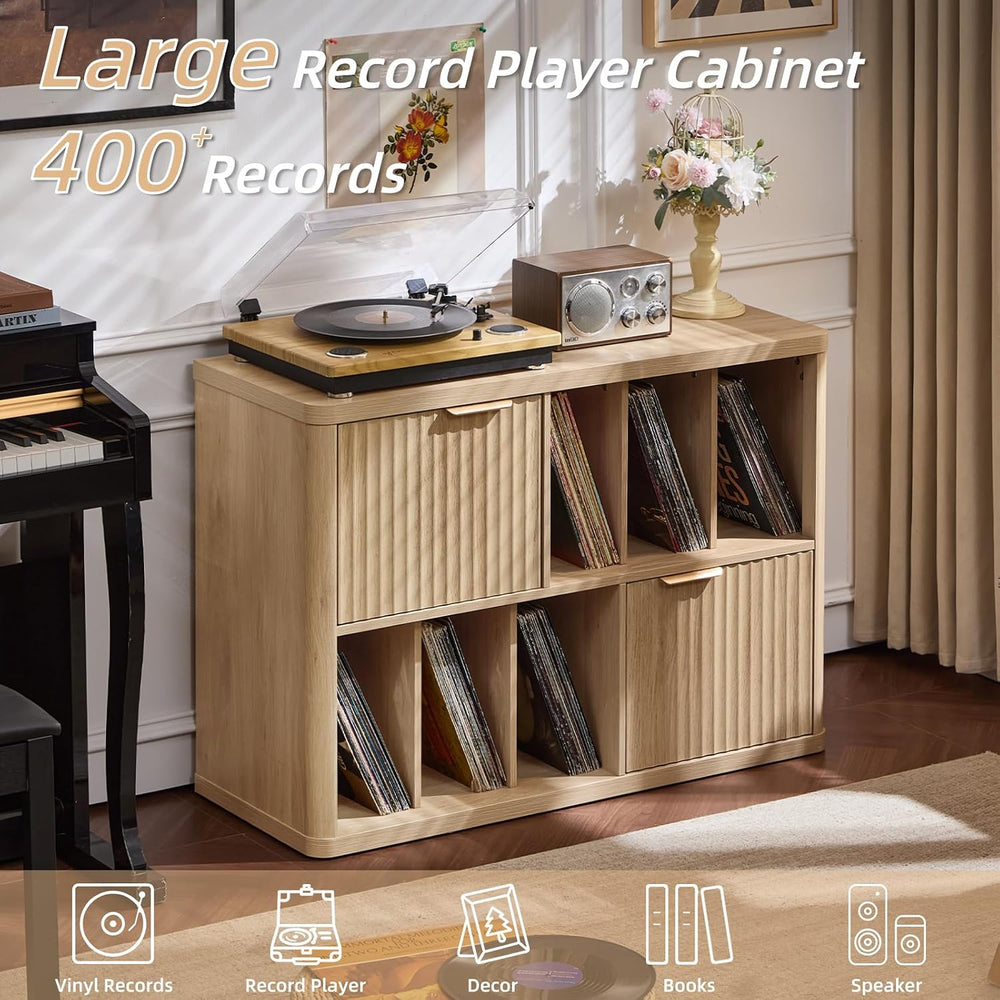 LEYAOYAO Large Record Player Stand with Vinyl Storage Up to 450 Albums, Wood ...