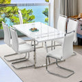 Ebullient Dining Table Set for 6，White Rectangular MDF Kitchen Table and Leather Dining Chairs Set of 6, 7 Piece Dining Table Set，Modern Dining Room Table Set 6 with Metal Frame for Kitchen