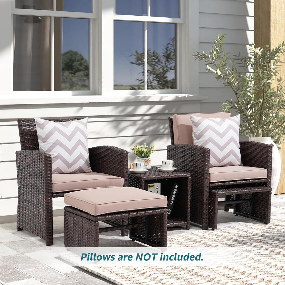 OC Orange-Casual 5 Pcs Patio Furniture Set, Patio Chairs with Ottoman Beige
