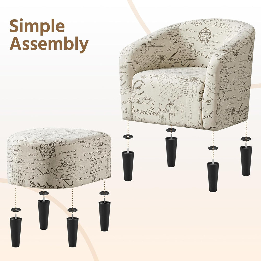 Yaheetech Small 25.5in Wide Boucle Barrel Accent Chair, Letter Print