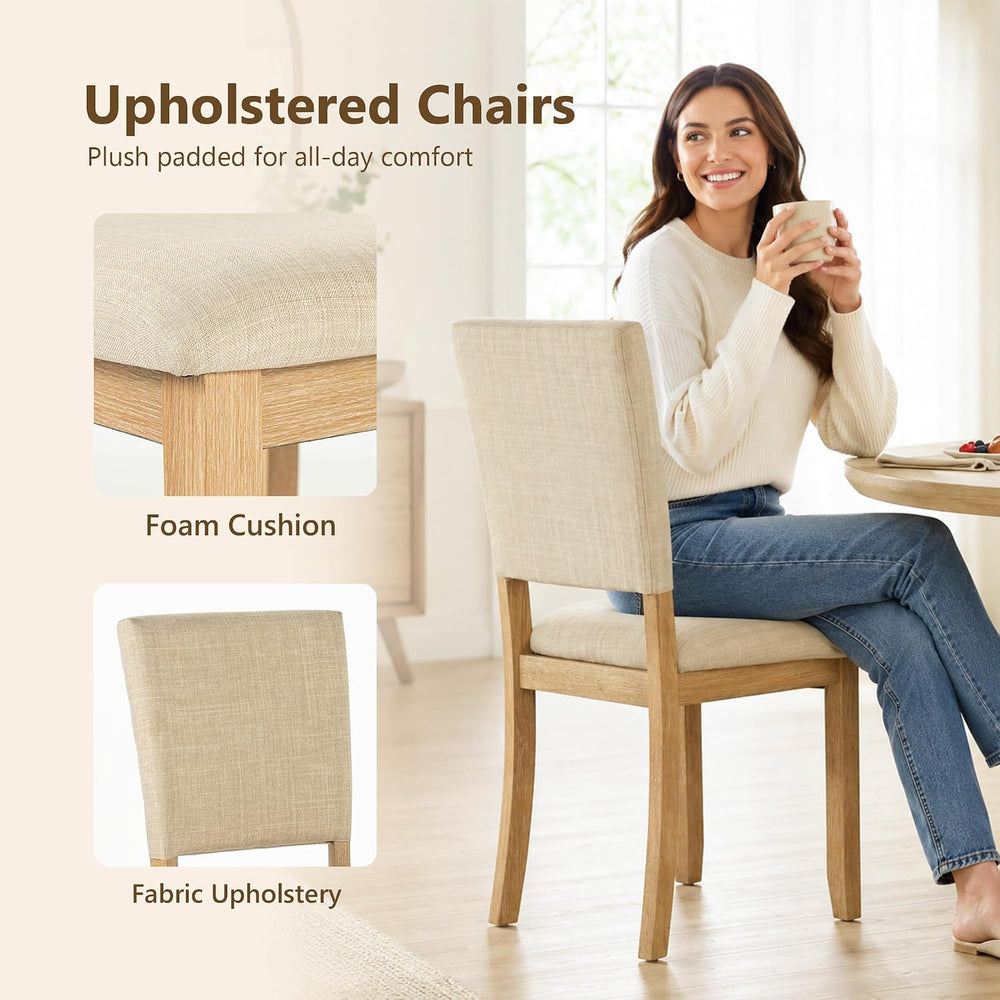 5-Piece Dining Table Set for 4 with Upholstered Chairs, Natural