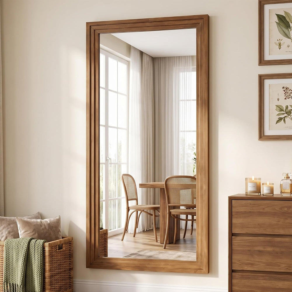 76"x34" Full Length Mirror, Large Wood Floor Mirror, Brown