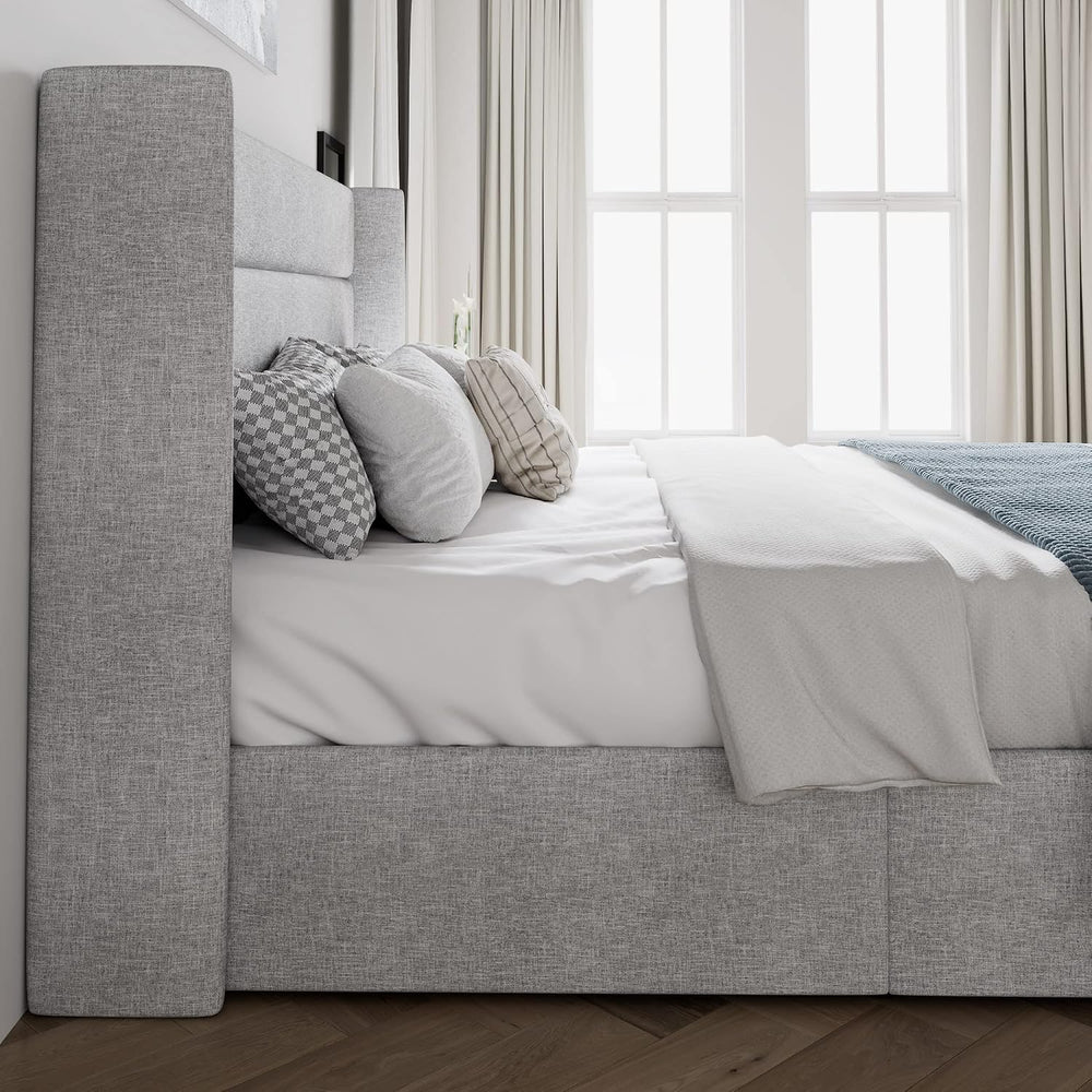 SHA CERLIN Queen Size Lift Up Hydraulic Storage Bed Frame Light Grey