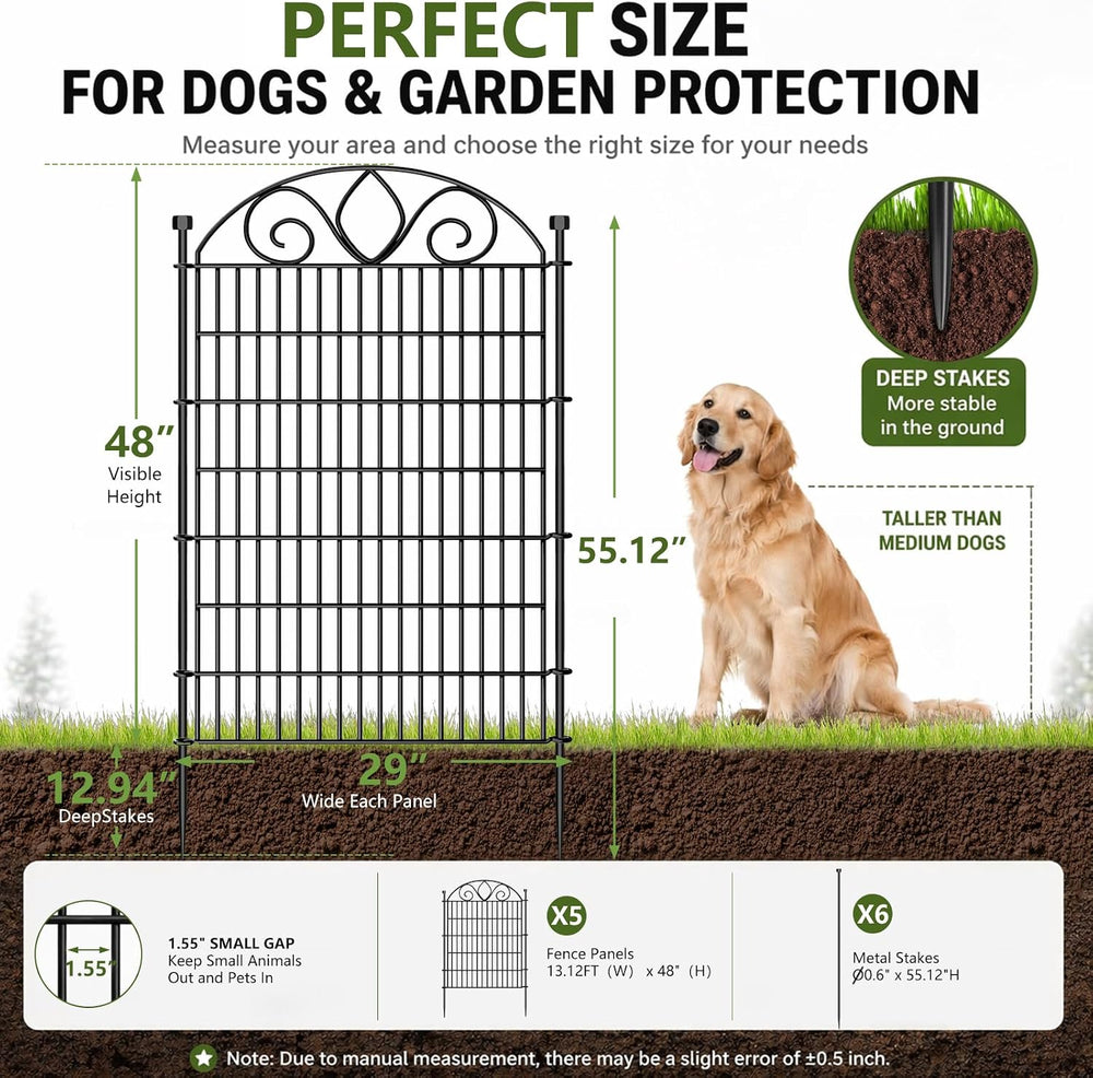 No Dig Garden Fence, Outdoor Dog Fence for Yard, 48 in, 5 Panels
