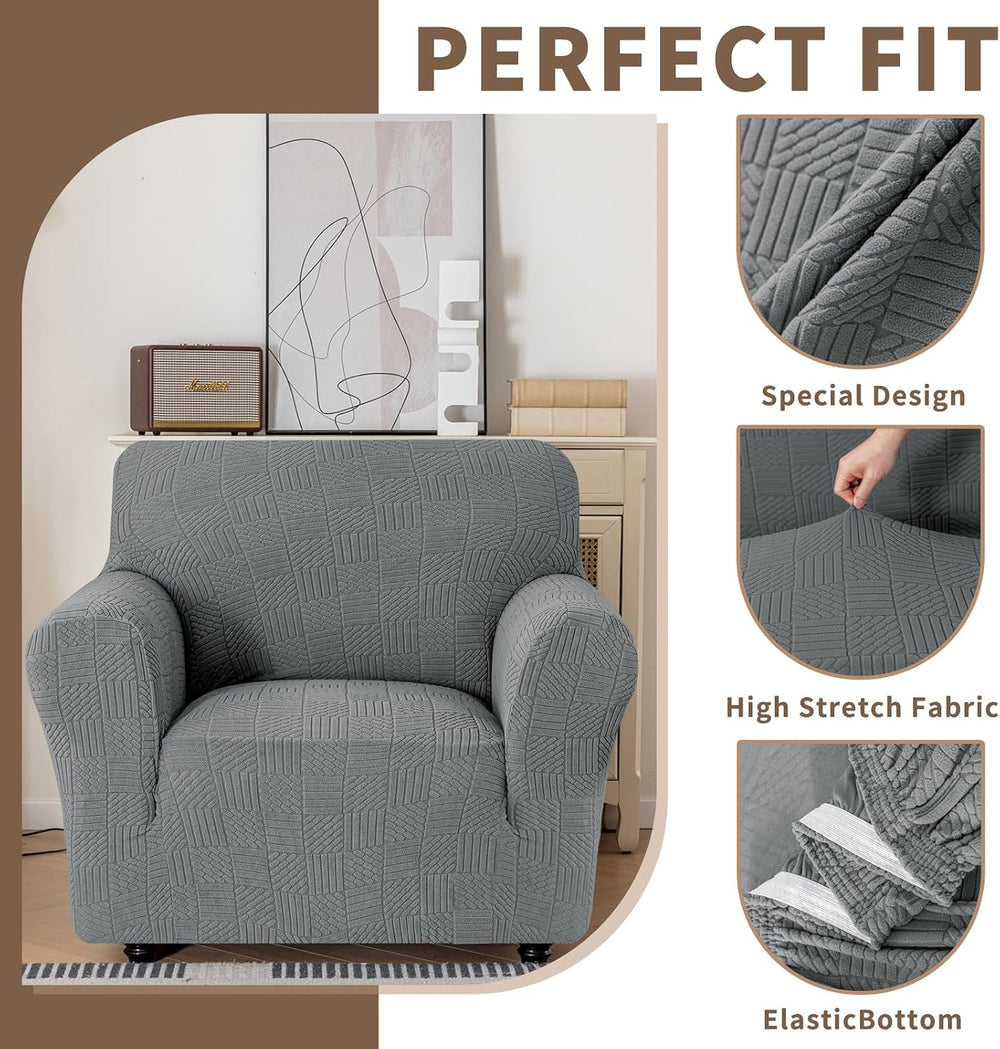 Stretch Armchair Covers for 1 Cushion, Chair 35"-45", Light Gray