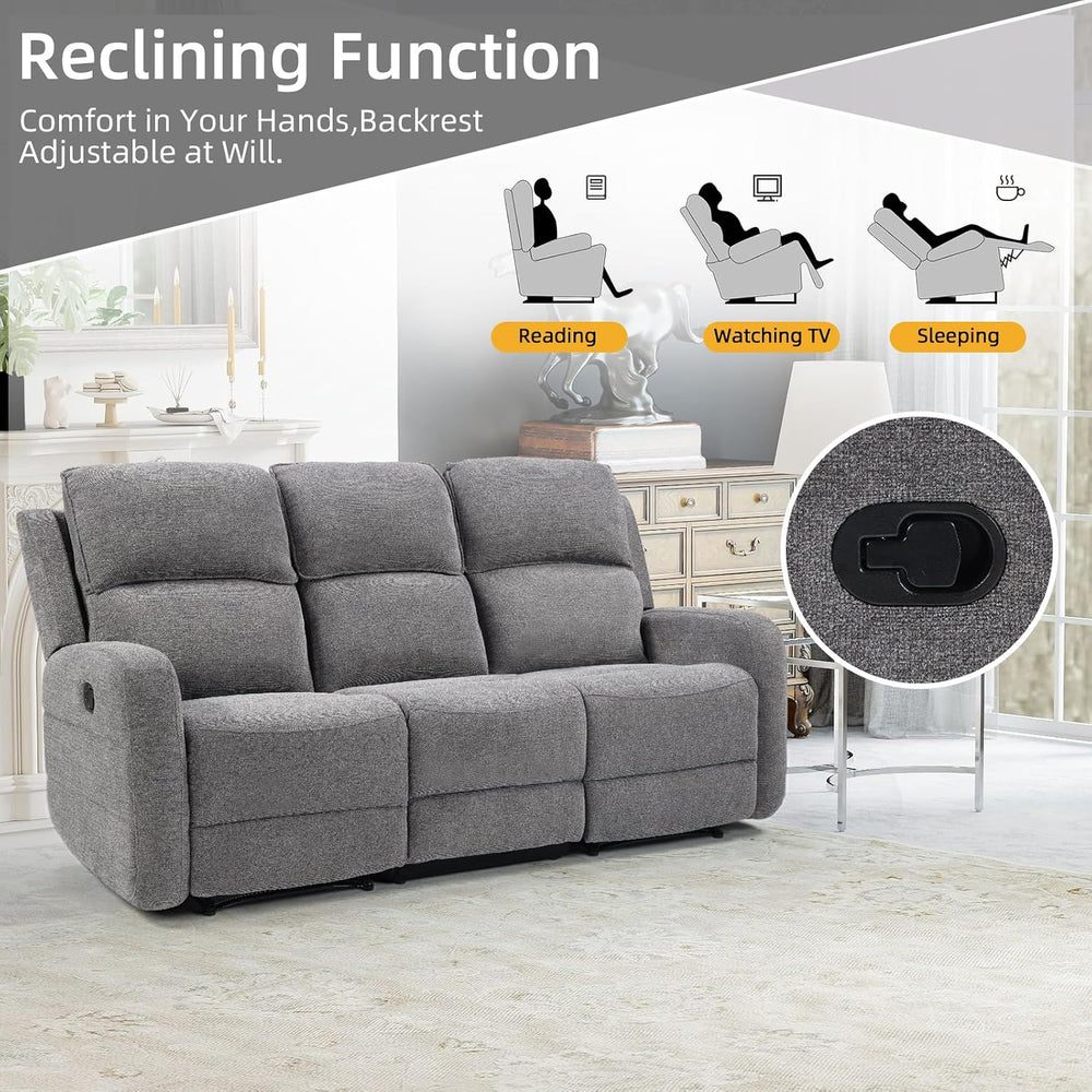 EBELLO Manual Living Room Furniture Reclining Couch Set, Soft Fabric Recliner...