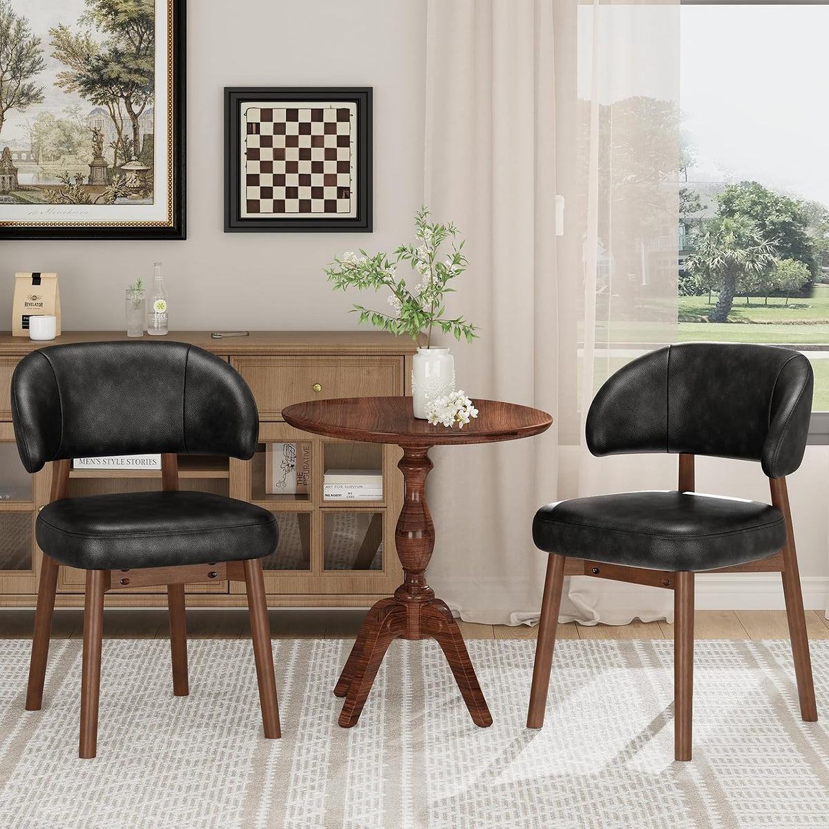 MALOL Wooden Dining Chairs Set of 2, Modern Upholstered Dining Room Kitchen Side Chairs with Curved Open Back for Living Room/Restaurant/Cafe, Black