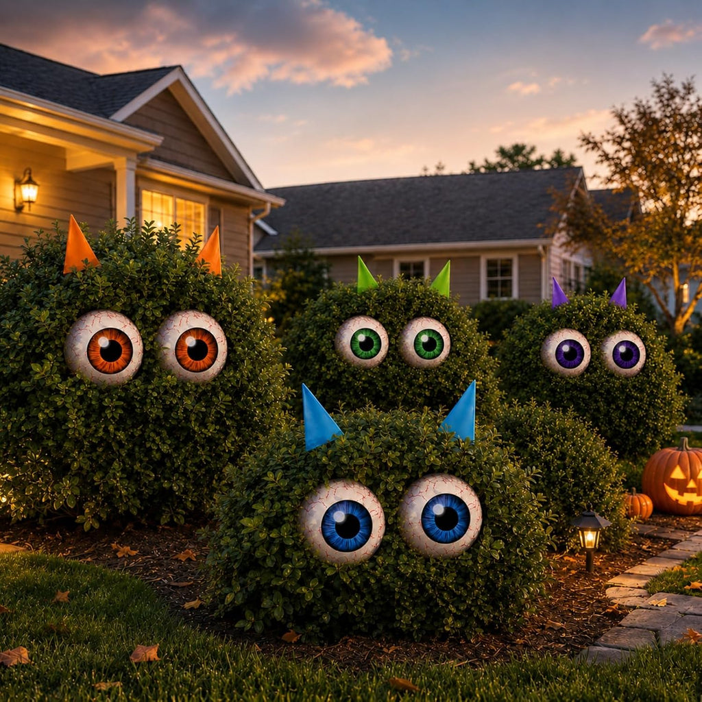 RattanView 12 Set Halloween Bush Eyes Decor Outdoor, 7.87'' Scary Bush Face