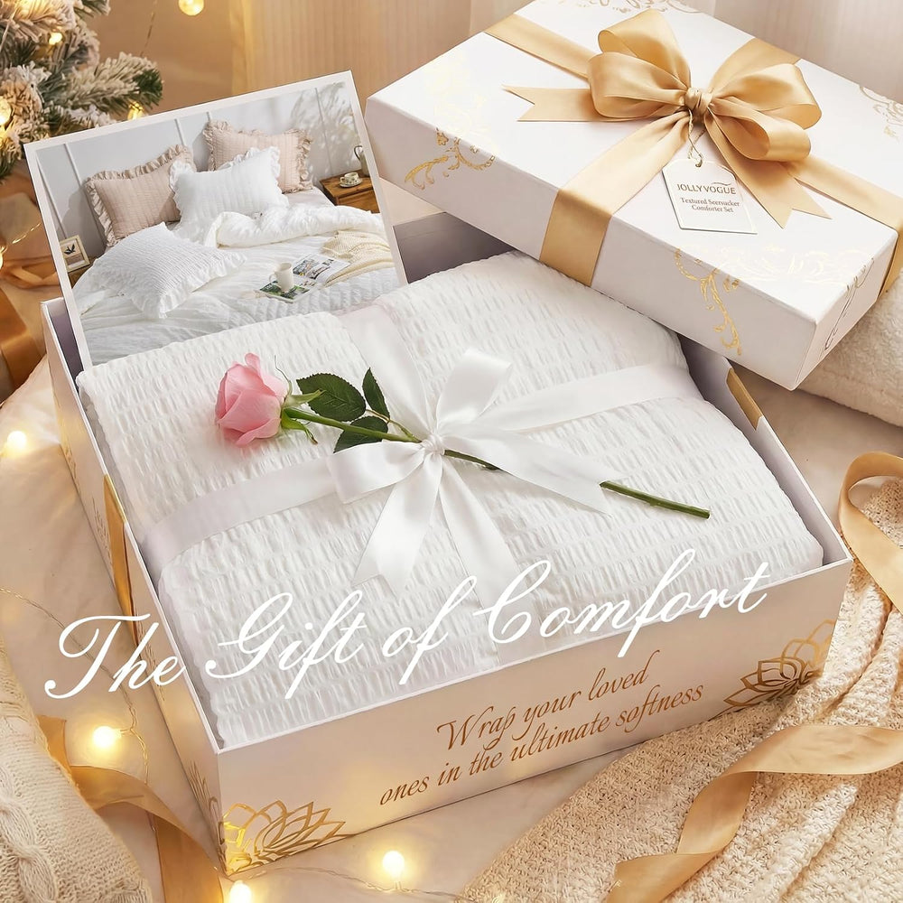 JOLLYVOGUE White Comforter Full Size, 3 Pieces Seersucker Lightweight Full Si...