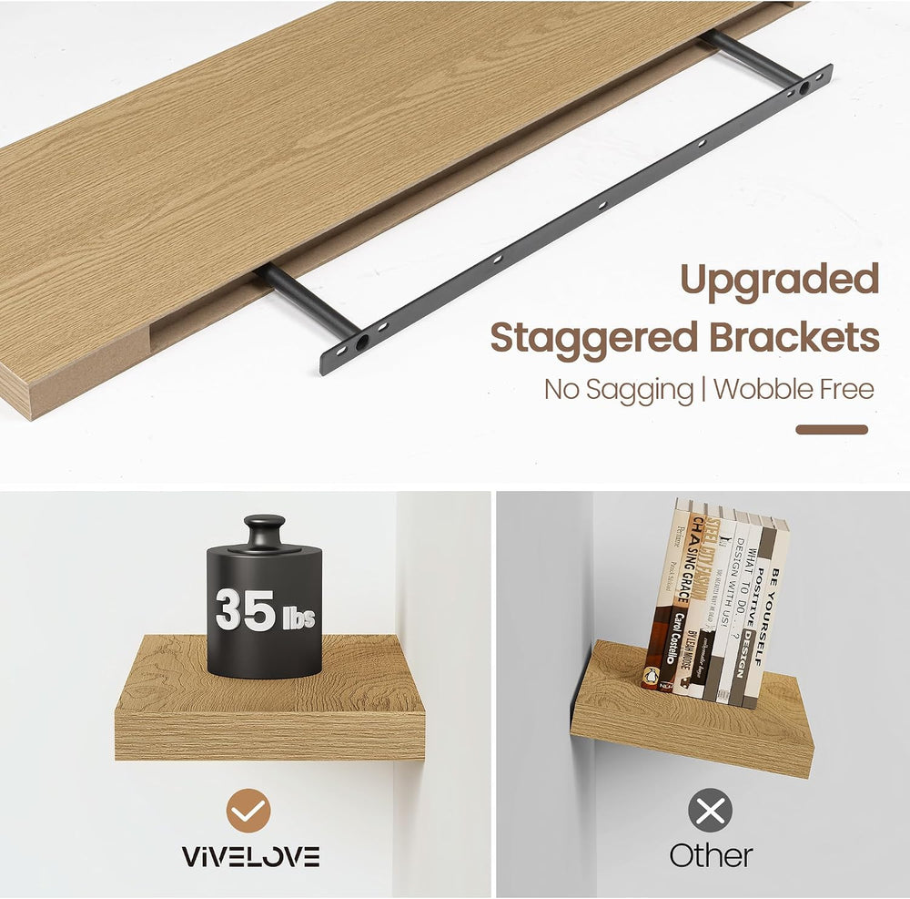 Vivelove Floating Shelves 9 inch Deep 24”Long Set of 2, Oak