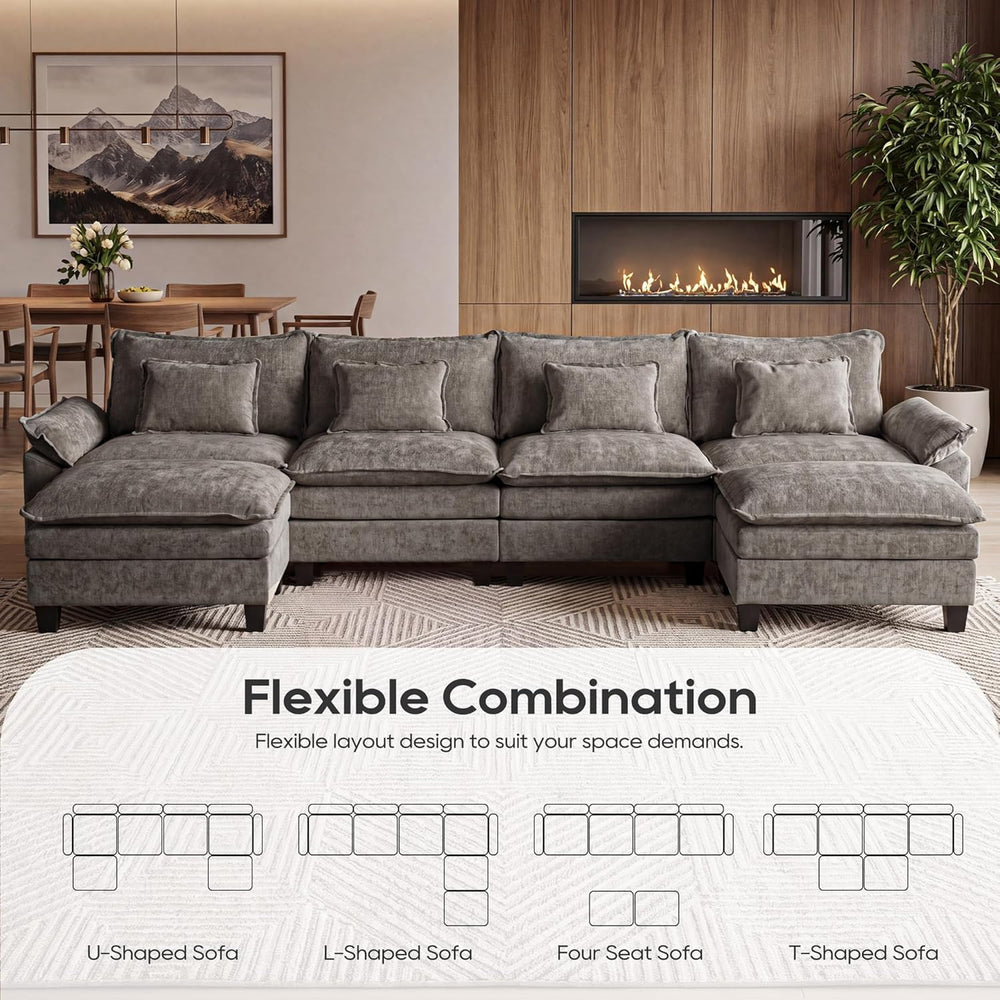 URRED Oversized Modular Sectional Sofa，Gray：157" U Shaped
