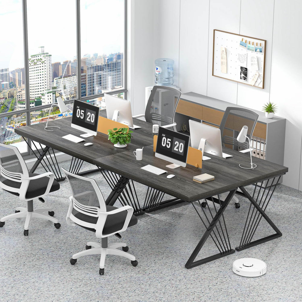 FOLUBAN Modern Home Office Desk, Rustic Wood and Metal Computer Desk, Writing...