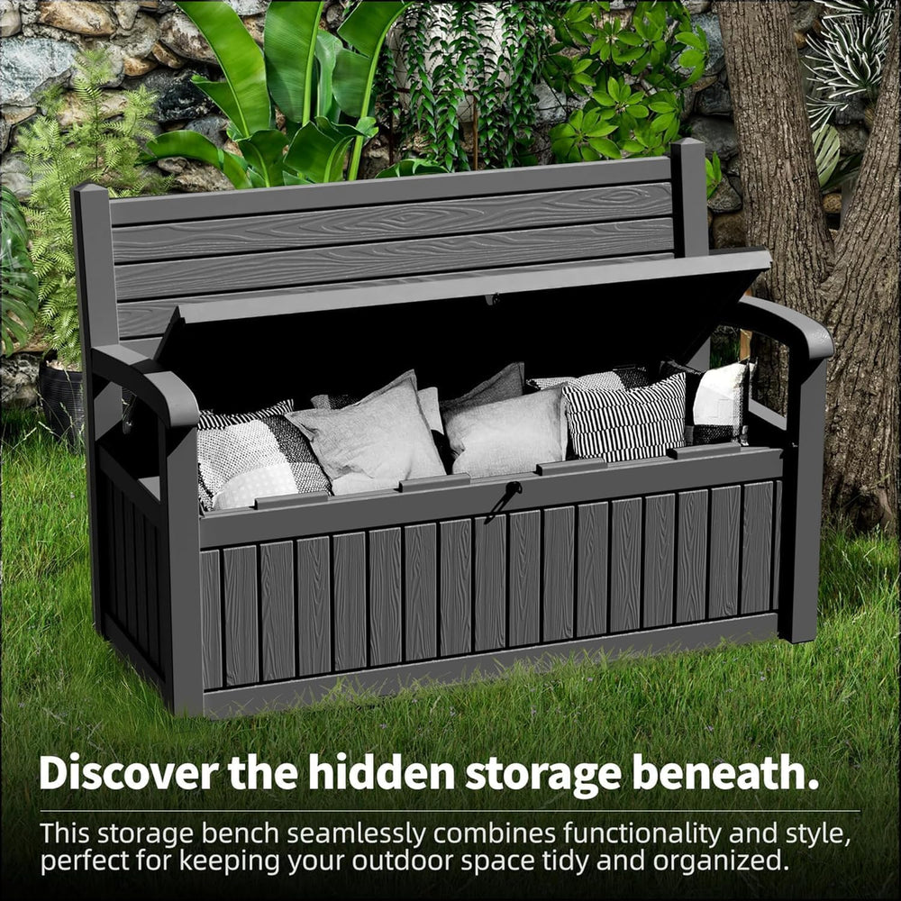 PatioZen 80 Gallon Outdoor Storage Bench, Black Stripe
