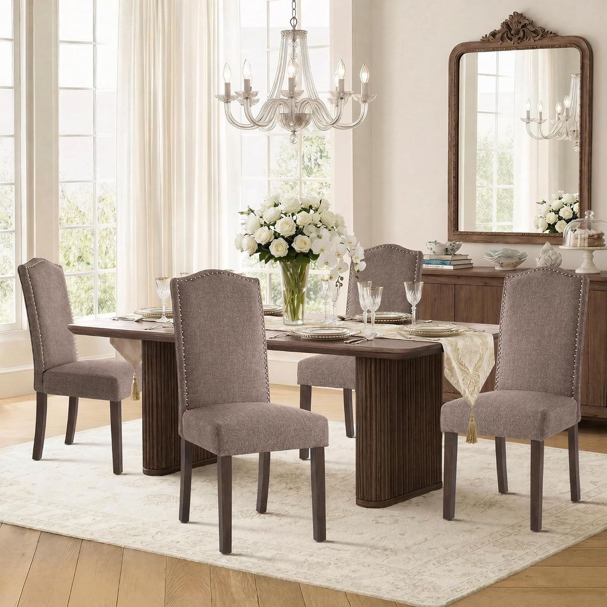 Upholstered Dining Chair Modern Stylish Kitchen Diner Fabric Set of 4
