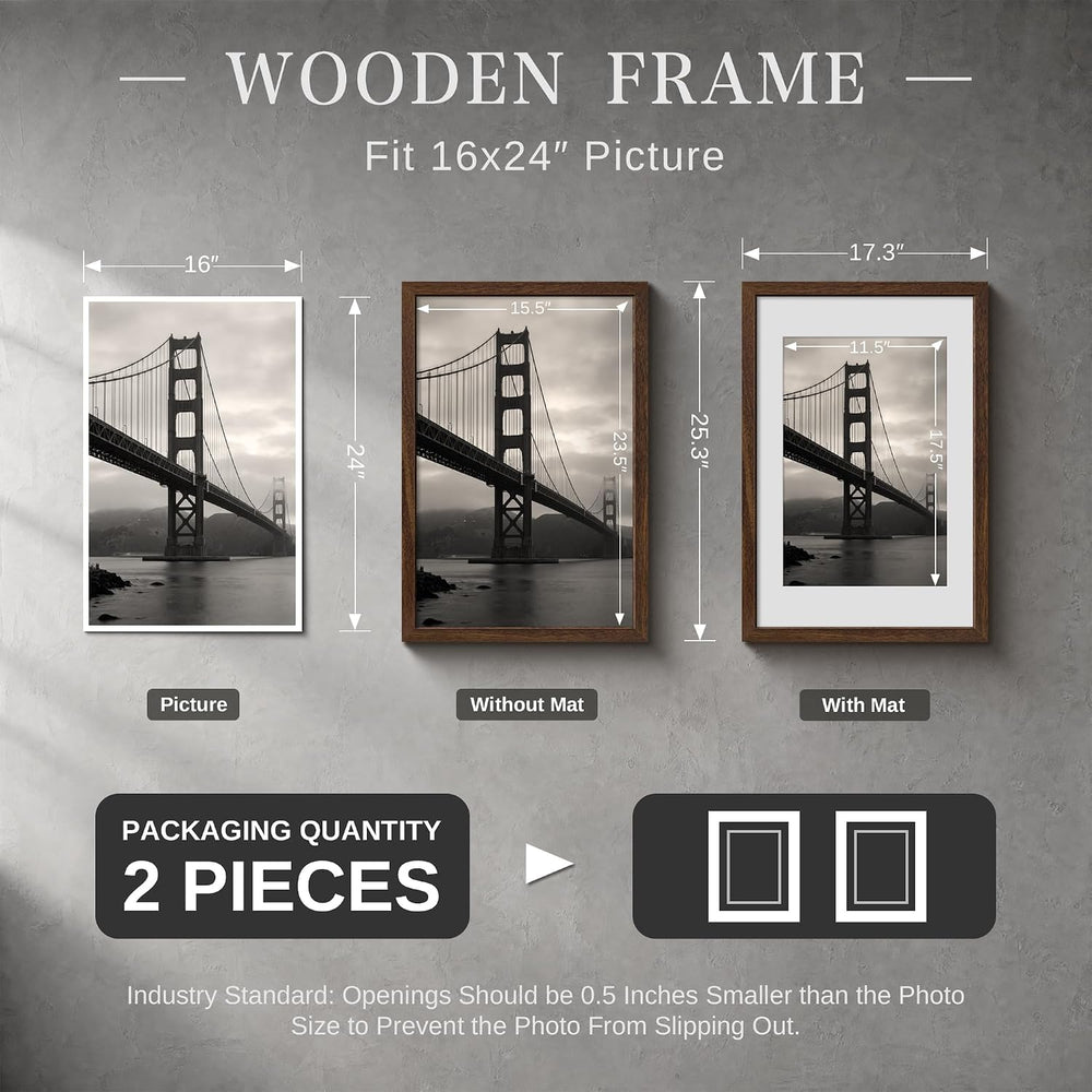 VCK 16x24 Frame, Brown Wood with 12x18 Mat, 2 Pack, Wall Hanging